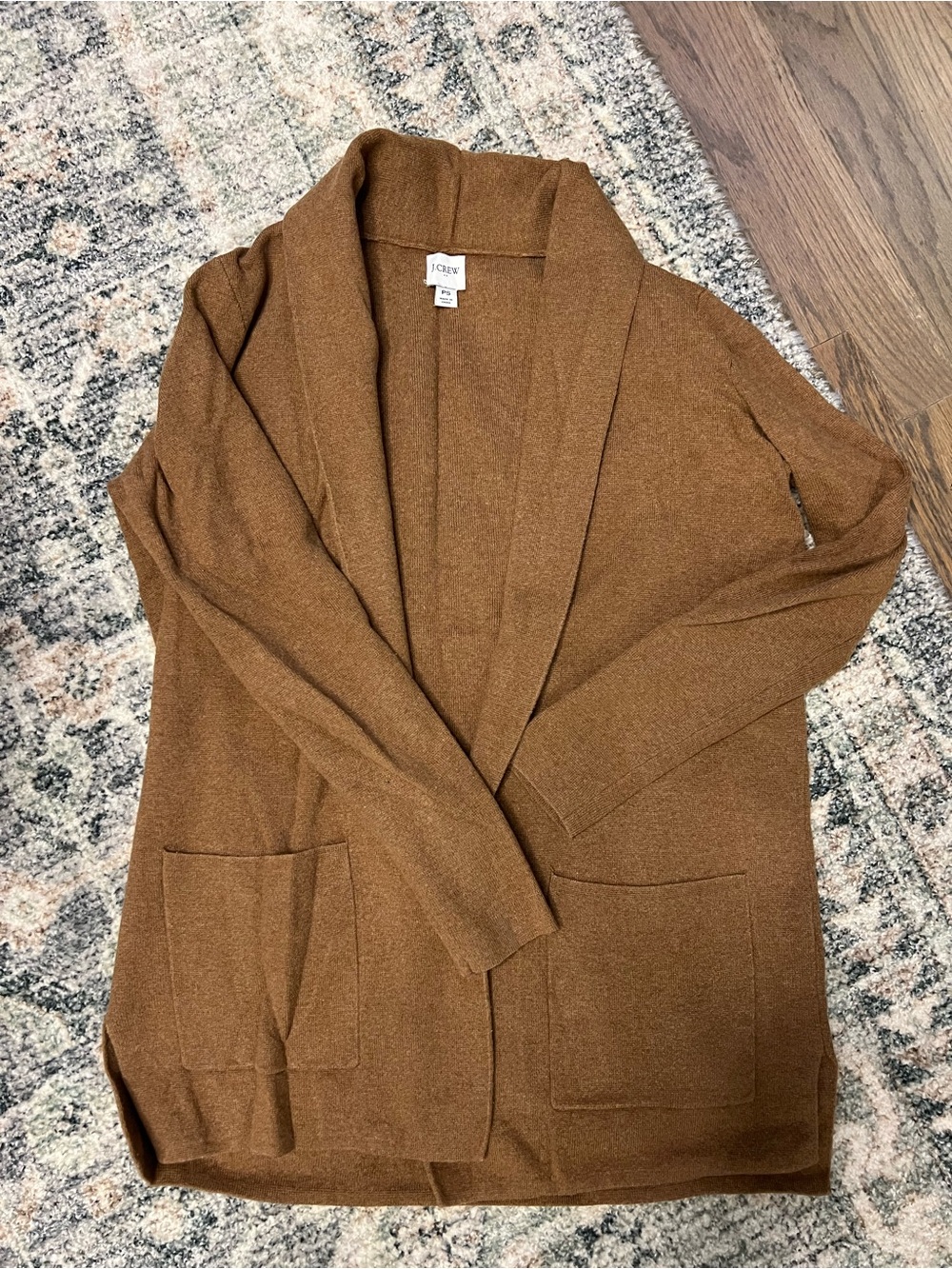J. Crew Chestnut Open-Front Pocketed Cardigan